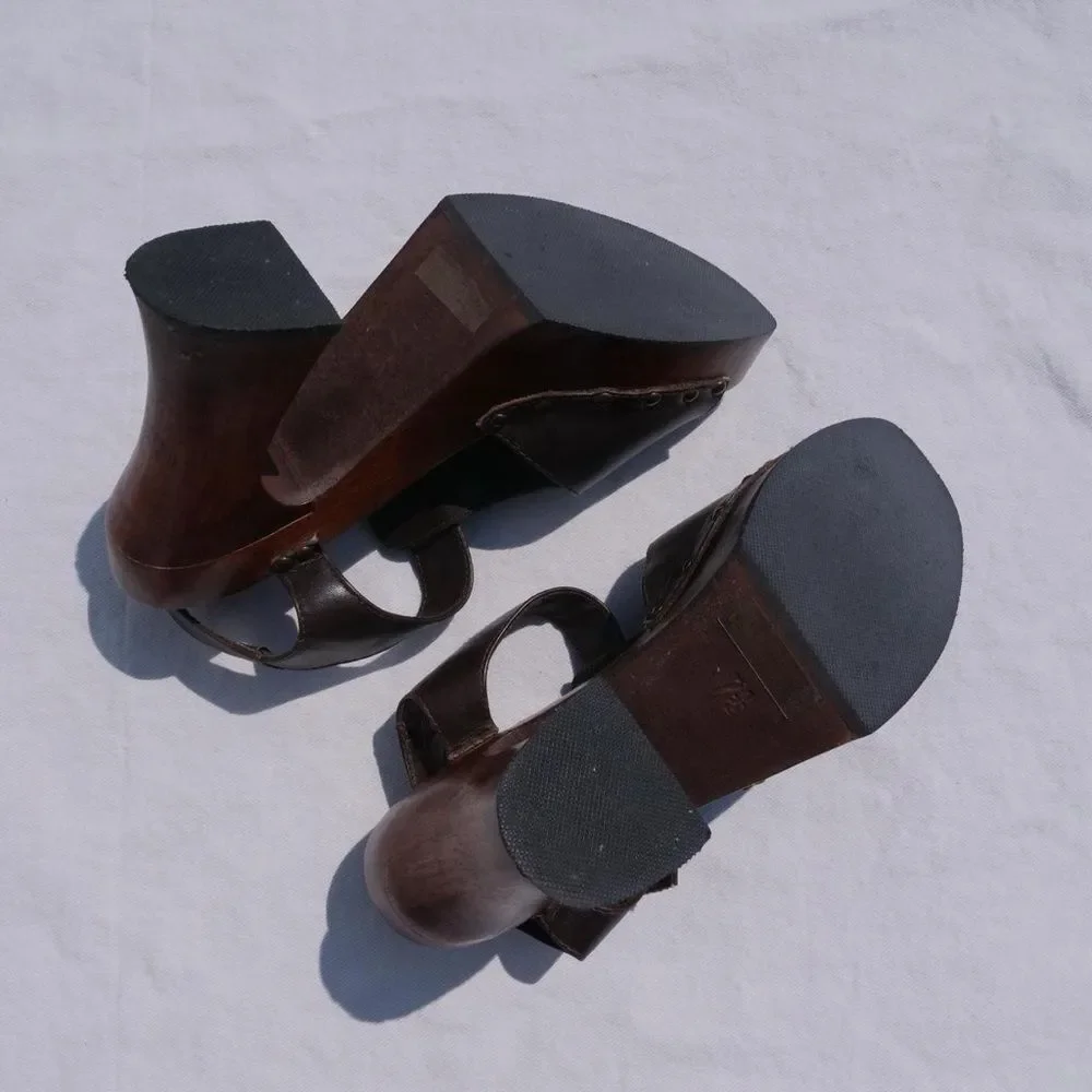 1990s/y2k Wood Soled Bongo Platform Sandals US Size‎ 7.5